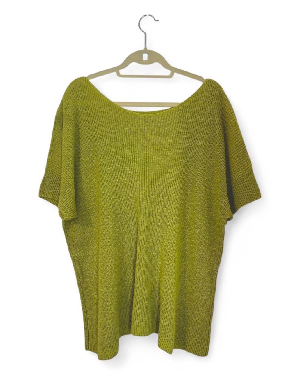 Eileen Fisher Slub Box-Top linen and blend cotton knit top sweater Size L